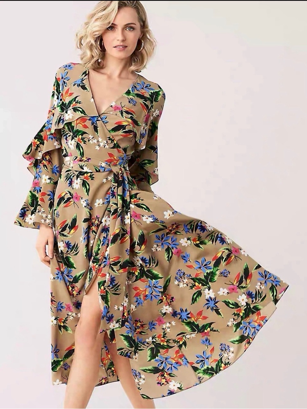 DVF Diane von Furstenberg ALICE Silk Maxi Wrap Dress Caribbean Floral L